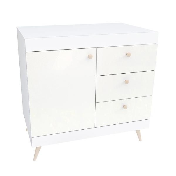 Comoda scandinava THOR 3 sertare 90x85x43 - Carcasa: PAL Alb - Fete: MDF Lucios Alb