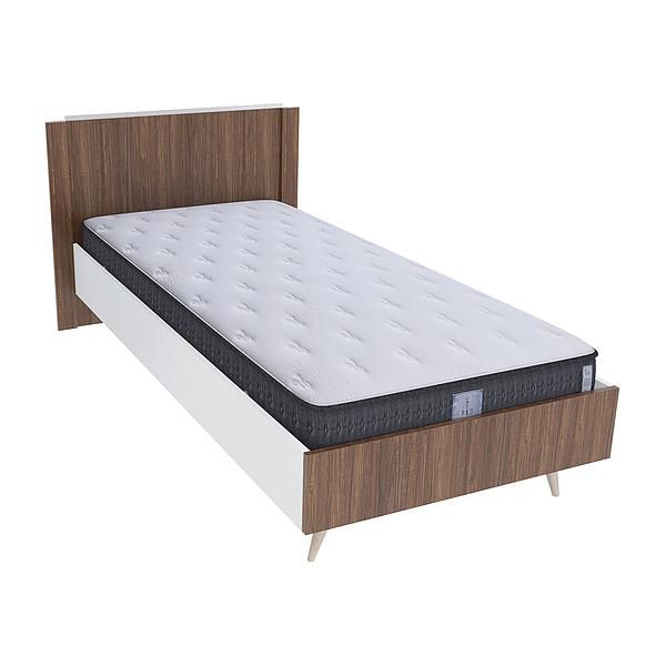 Pat single scandinav THOR 90x200 - Carcasa: PAL Alb - Fete: PAL Lemn Antichizat 08 - Tablie: Netapitata