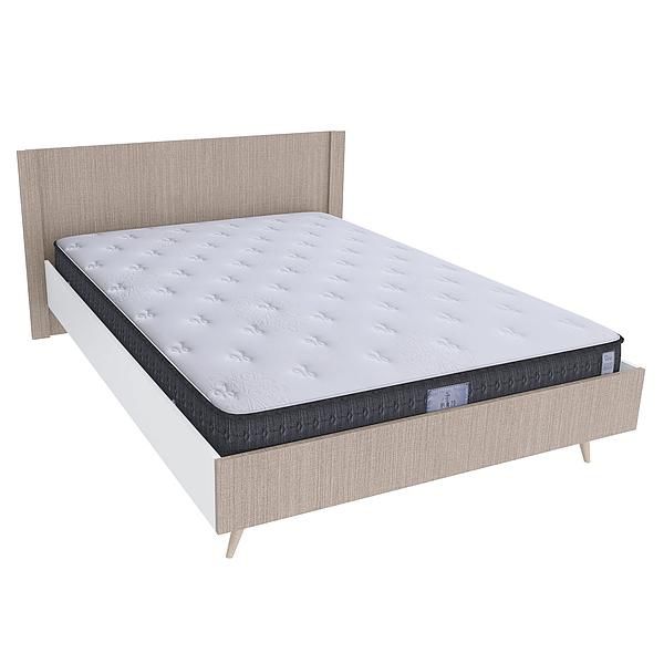 Pat dublu scandinav THOR 140x200 - Carcasa: PAL Alb - Fete: PAL Greige Tessea - Tablie: Netapitata