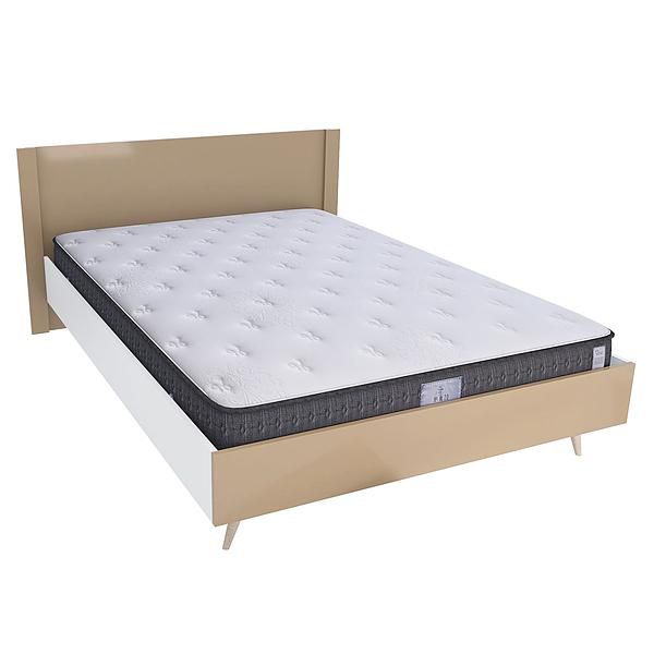 Pat dublu scandinav THOR 140x200 - Carcasa: PAL Alb - Fete: MDF Lucios Capucino - Tablie: Netapitata