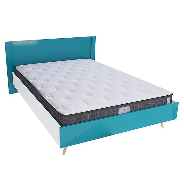 Pat dublu scandinav THOR 140x200 - Carcasa: PAL Alb - Fete: MDF Lucios Turcoaz - Tablie: Netapitata