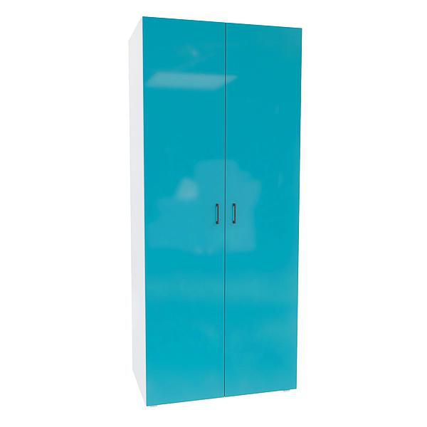 Dulap JUMBO 6 rafturi si bara de umerase 90x211x57 - Carcasa: PAL Alb - Fete: MDF Lucios Turcoaz