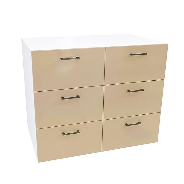 Comoda JUMBO 6 sertare 90x73x43 - Carcasa: PAL Alb - Fete: MDF Lucios Capucino