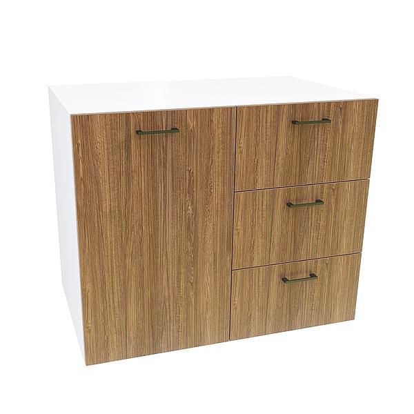 Comoda JUMBO 3 sertare 90x73x43 - Carcasa: PAL Alb - Fete: PAL Lemn Antichizat 08