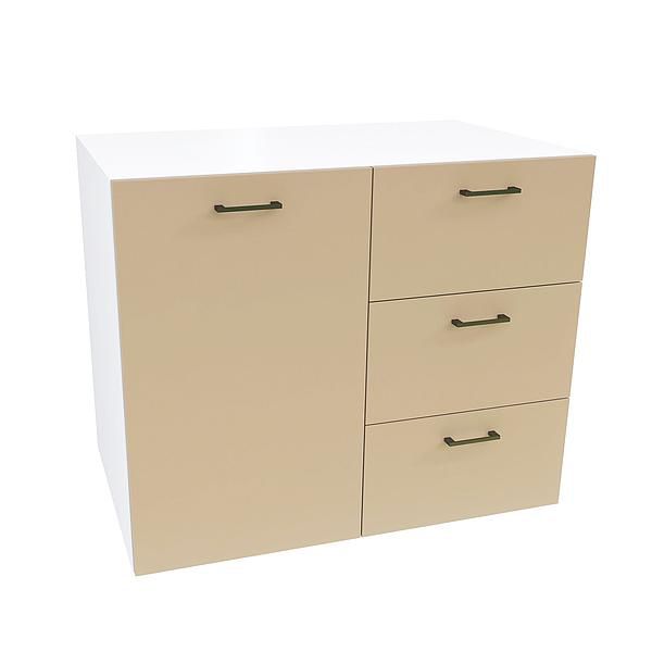 Comoda JUMBO 3 sertare 90x73x43 - Carcasa: PAL Alb - Fete: PAL Capucino 1