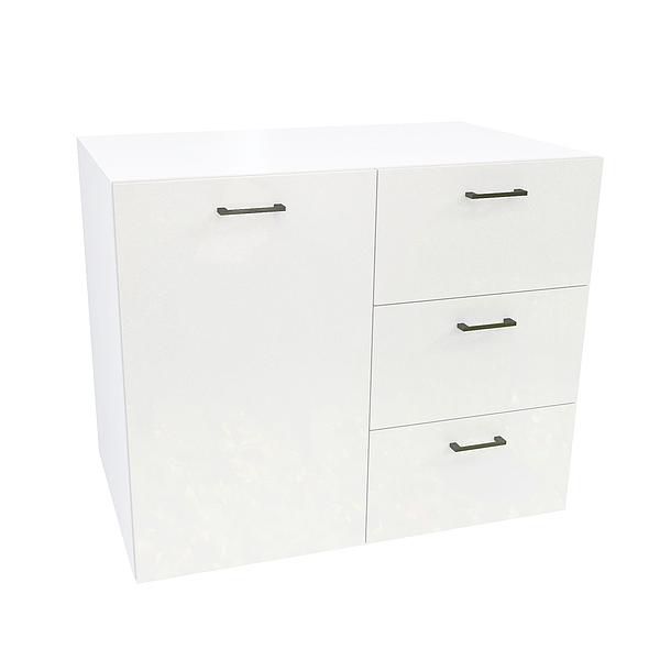 Comoda JUMBO 3 sertare 90x73x43 - Carcasa: PAL Alb - Fete: MDF Lucios Alb