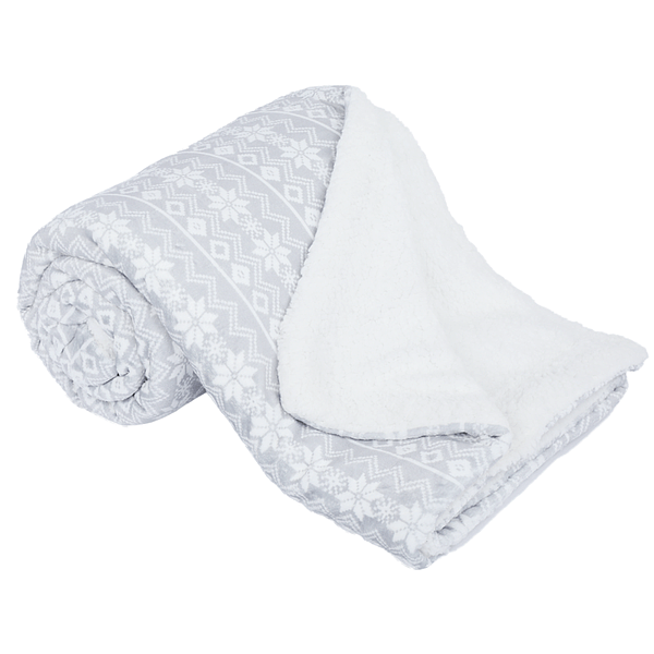 Pătură cu două feţe imitaţie miel, gri/alb/model, 150x200, MARITA